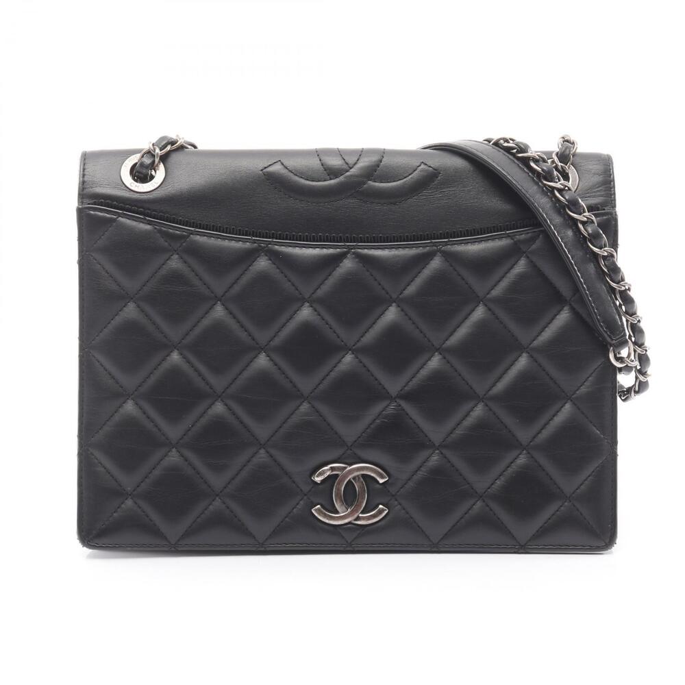 Chanel Matelasse Coco Mark Shoulder Bag Lambskin Sheepskin Black